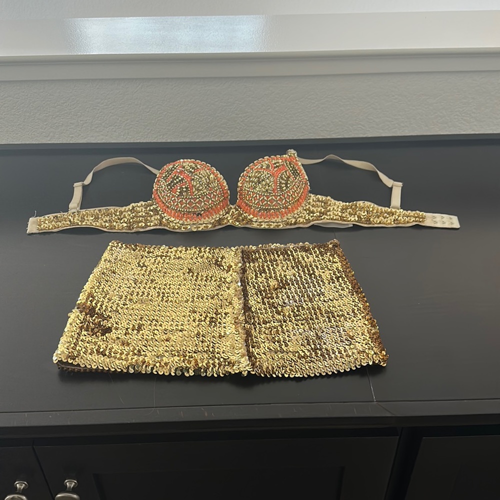 Matching Gold Sequin Bra and Skirt